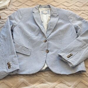 J. Crew Striped Seersucker Blazer in Light Blue and White